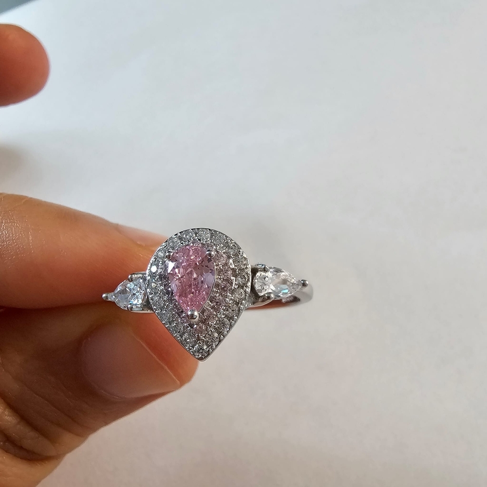 Pink Pear Shape 925 sterling silver ring - Picture 3 of 3